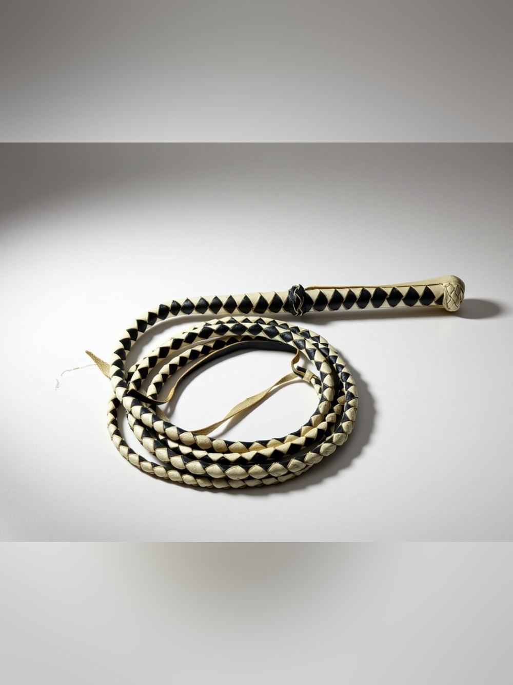 Black and Cream Braided Leather Lariat whip